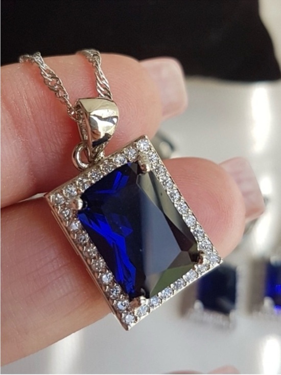 Swarovski Jewelry - Swarovski Elements 925 Sterling Silver Emerald-cut Blue Pendant Necklace NEW